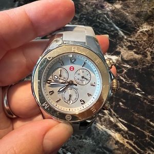 Michele Jellybean Grey/Rose Gold Chronograph Silicone Strap Watch, 38mm